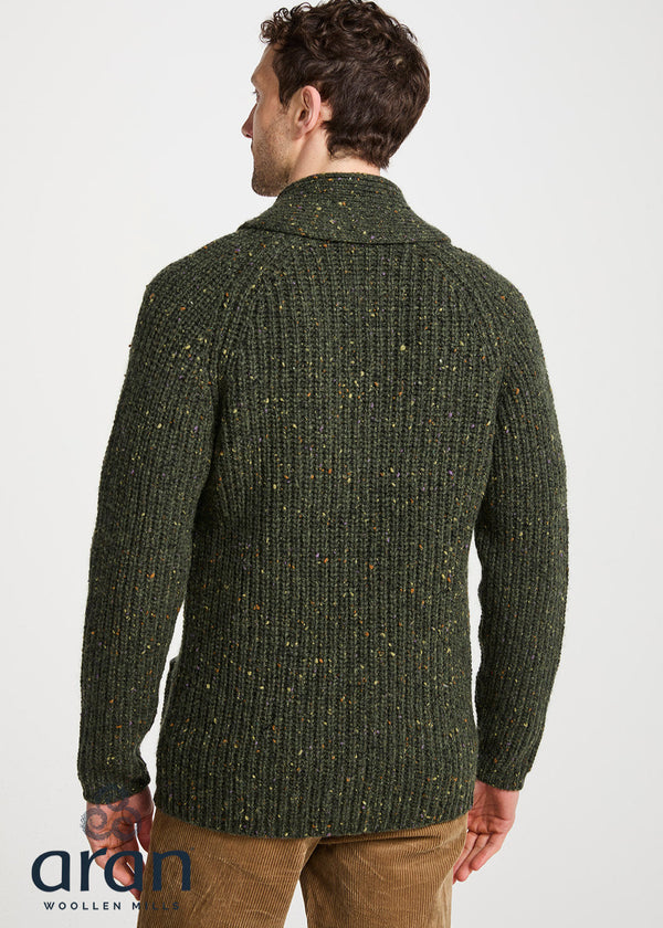 Men's Fisherman Rib Shawl Cardigan | Green