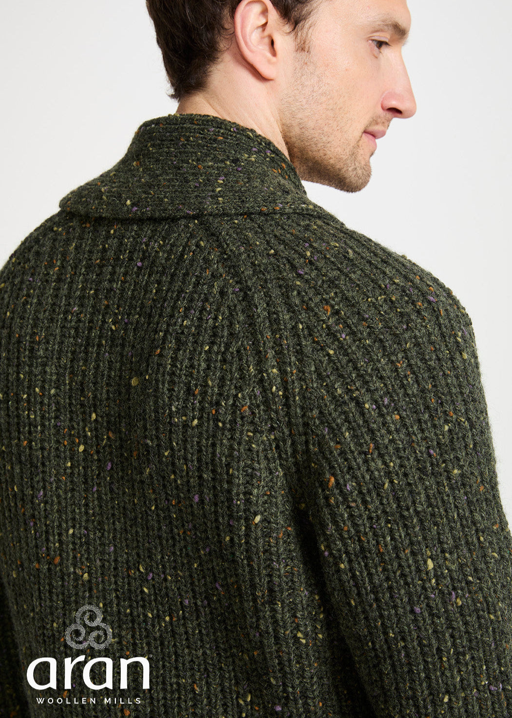 Men's Fisherman Rib Shawl Cardigan | Green