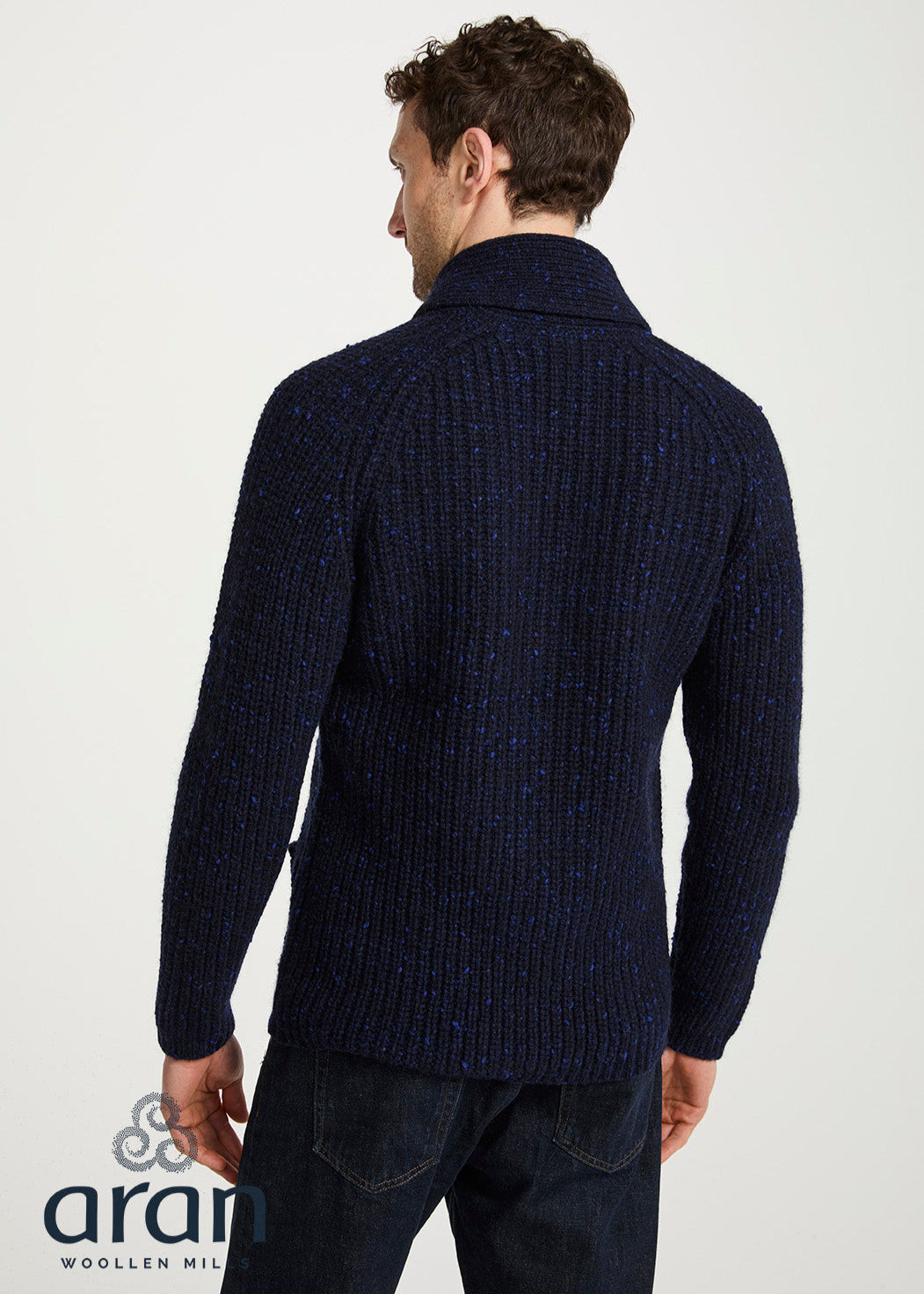 Men's Fisherman Rib Shawl Cardigan | Navy