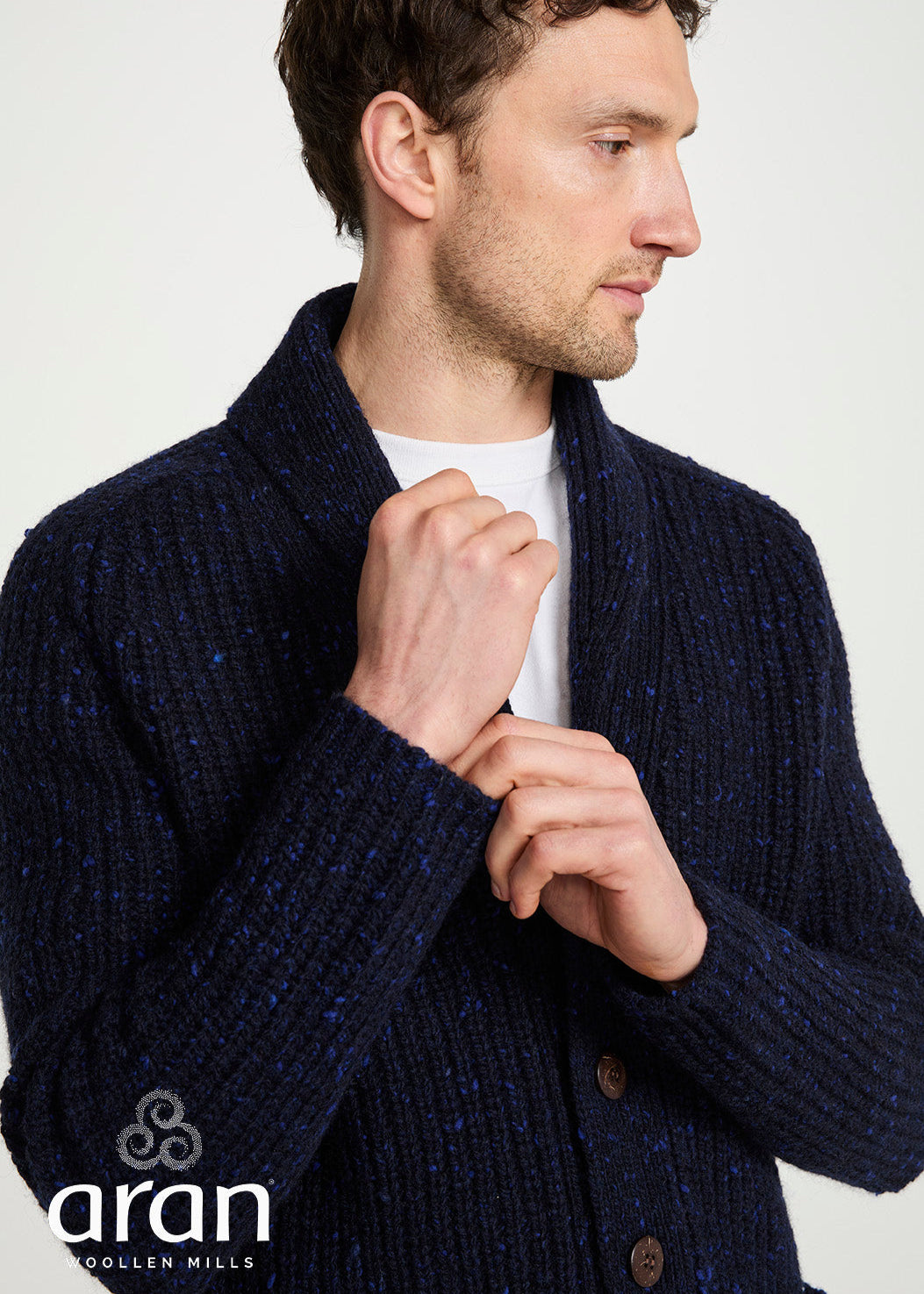 Men's Fisherman Rib Shawl Cardigan | Navy
