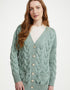 Downpatrick Ladies Merino Wool Aran Cardigan | Mint Green