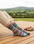 Soft Merino Wool Fair Isle Socks | Blue Pink Green