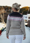 Ladies Slim-Fit Aran Fairisle Sweater | Camel