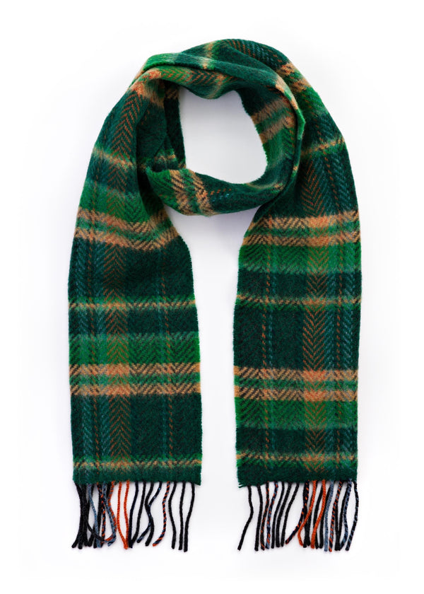Cashmere Merino Scarf | Green Beige Check