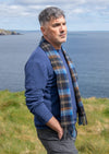 John Hanly Lambswool Scarf | Blue Orange Check