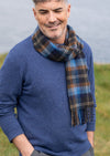 John Hanly Lambswool Scarf | Blue Orange Check