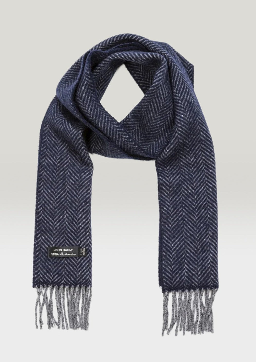 John Hanly Cashmere Merino Scarf Grey Navy