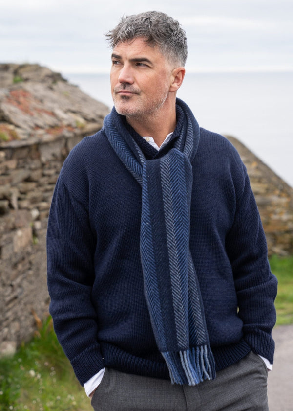 Cashmere Merino Scarf | Navy Denim Blue Stripe