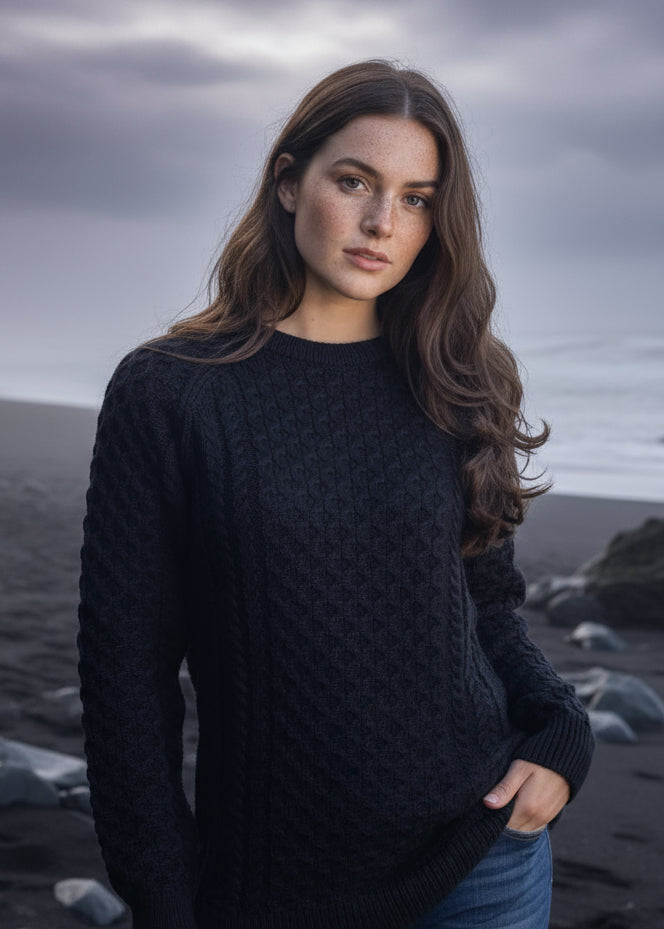 Ladies Slim-Fit Aran Sweater | Navy