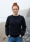 Ladies Slim-Fit Aran Sweater | Navy