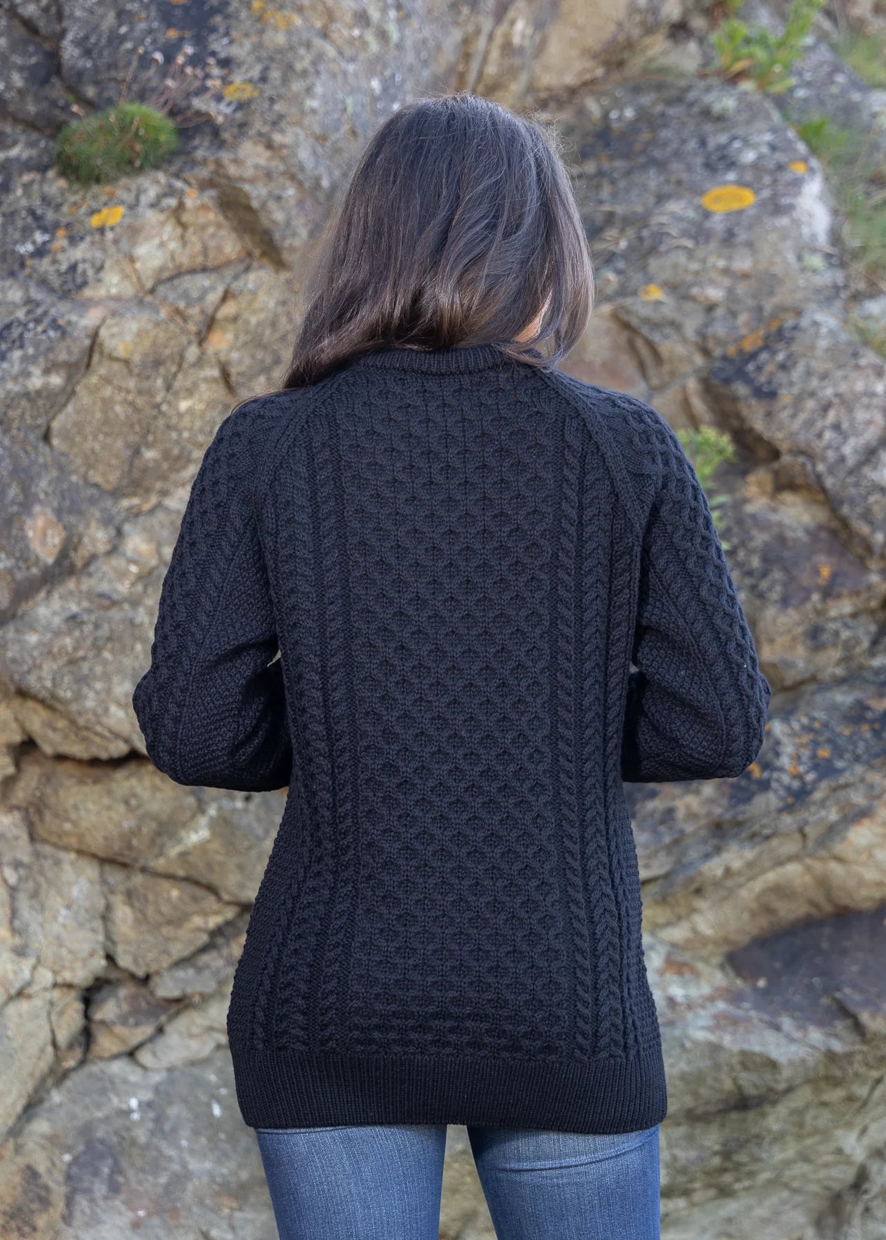 Ladies Slim-Fit Aran Sweater | Navy
