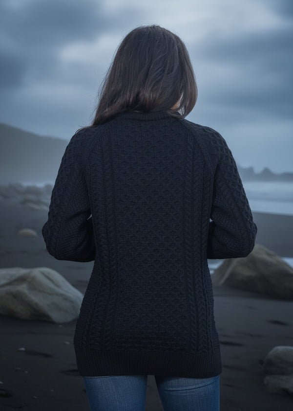 Ladies Slim-Fit Aran Sweater | Navy
