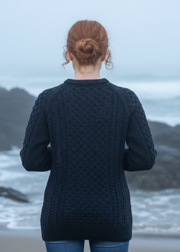 Ladies Slim-Fit Aran Sweater | Navy