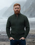 Aran-Strickpullover mit Zopfmuster und halbem Reißverschluss | 100 % Merinowolle | Grün