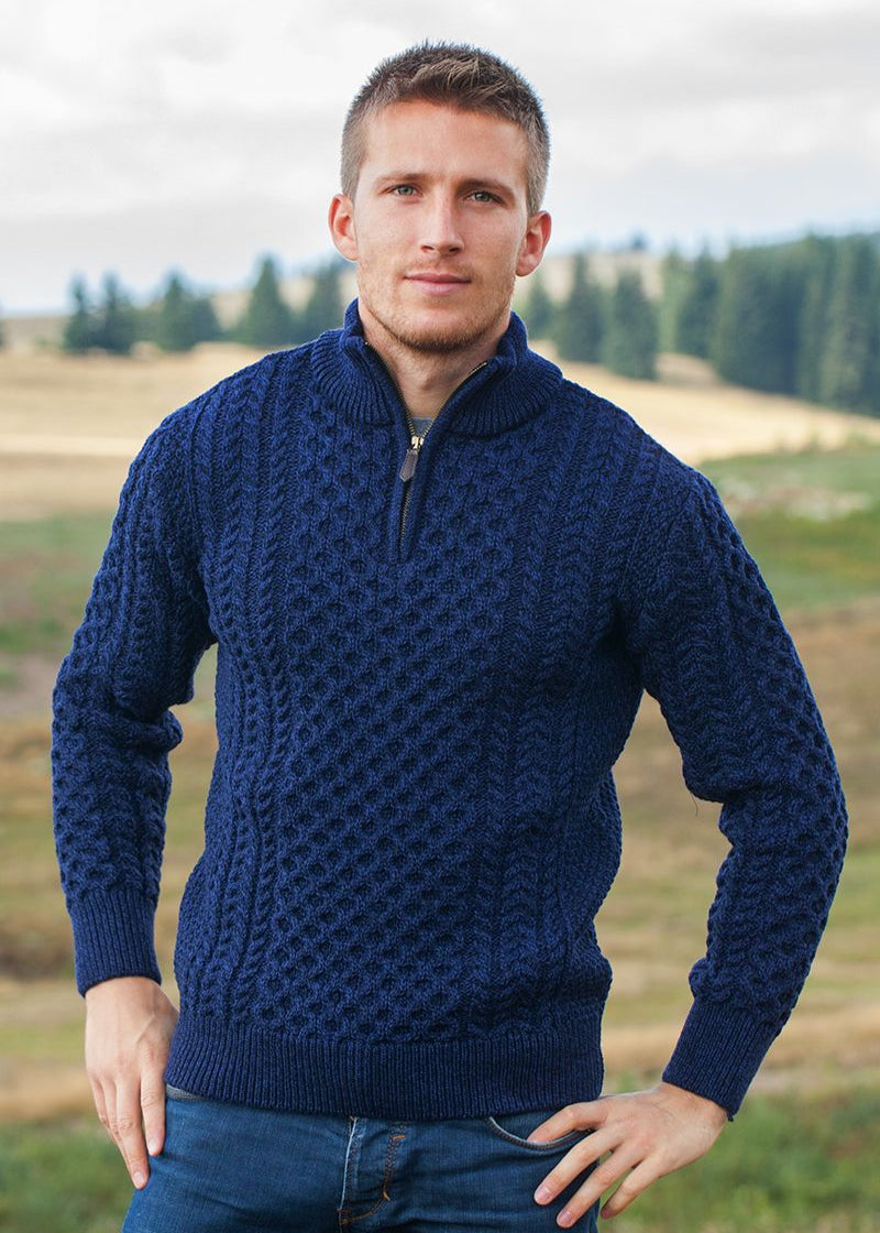 Aran Half Zip Sweater | Deep Water Blue