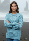 Ladies Slim-Fit Aran Sweater | Aqua