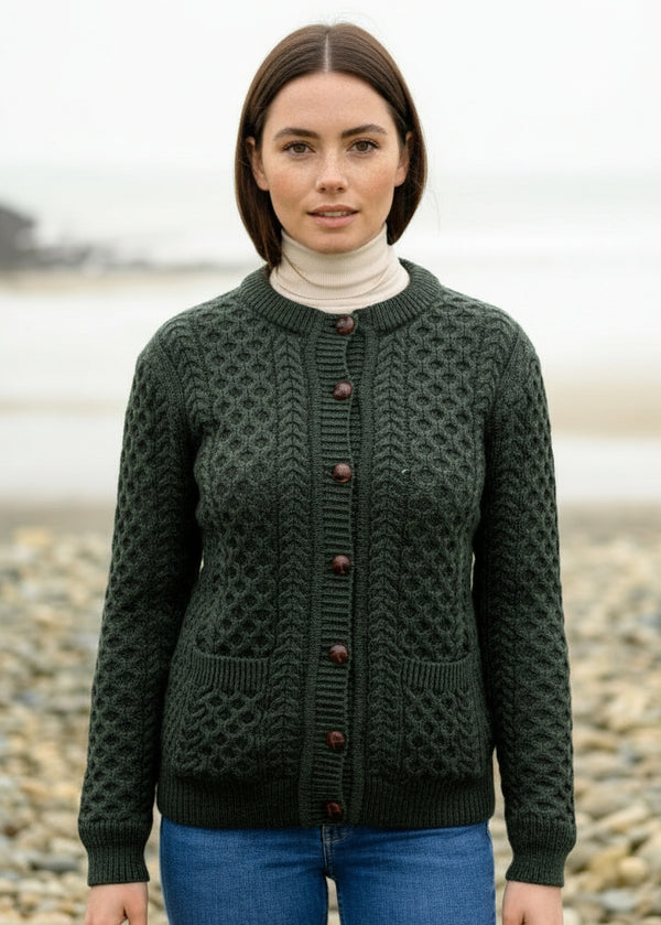 Aran Lumber Cardigan | Army Green
