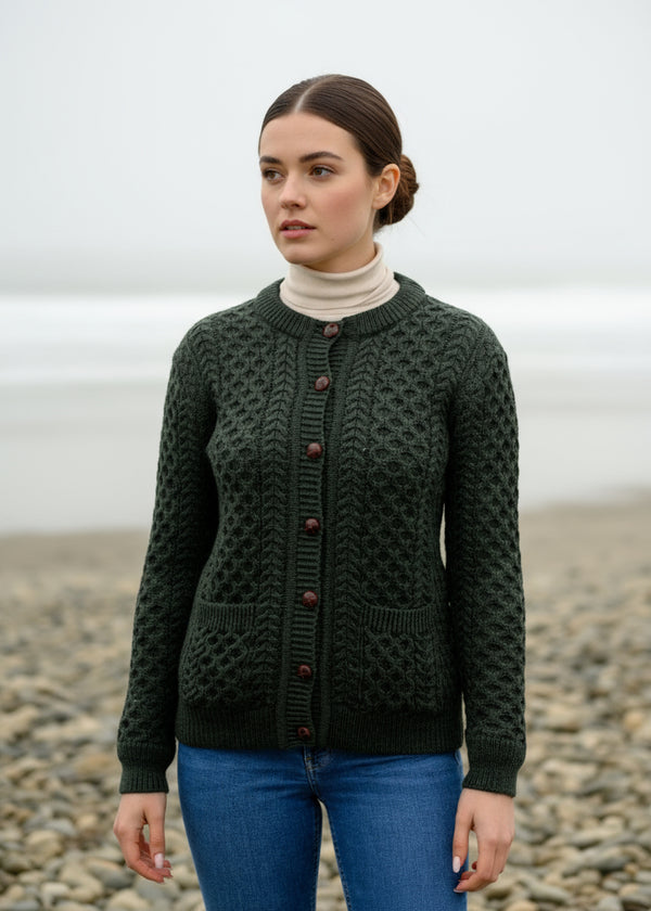 Aran Lumber Cardigan | Army Green