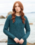 Aran Cable Knit Merino Wool Sweater - Bermuda Blue | Irish Crafted