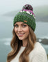 Erin Aran Sheep Bobble Hat Pink and Dark Green