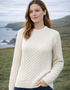 Ladies Slim-Fit Aran Sweater | Premium Merino Wool | Natural
