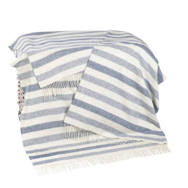 John Hanly Merino Denim & White Stripe Blanket