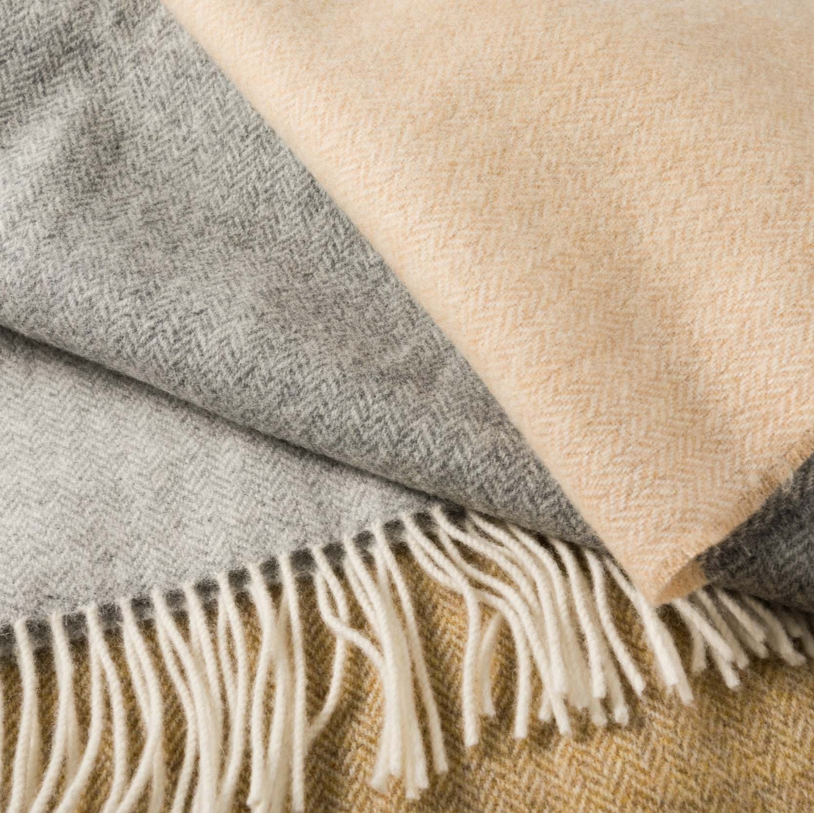 John Hanly Large Lambswool Blanket | Camel Beige Stripe