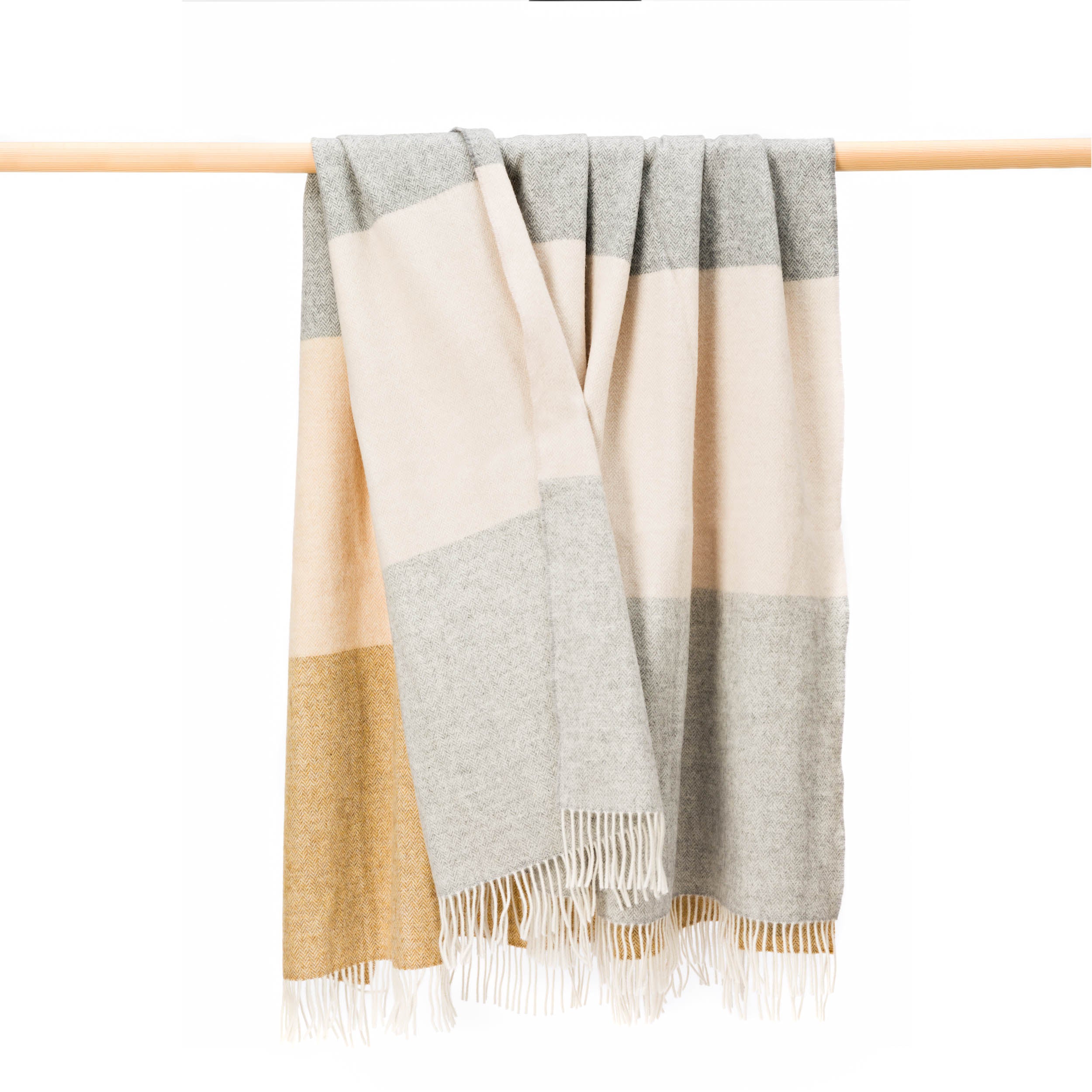 John Hanly Large Lambswool Blanket | Camel Beige Stripe