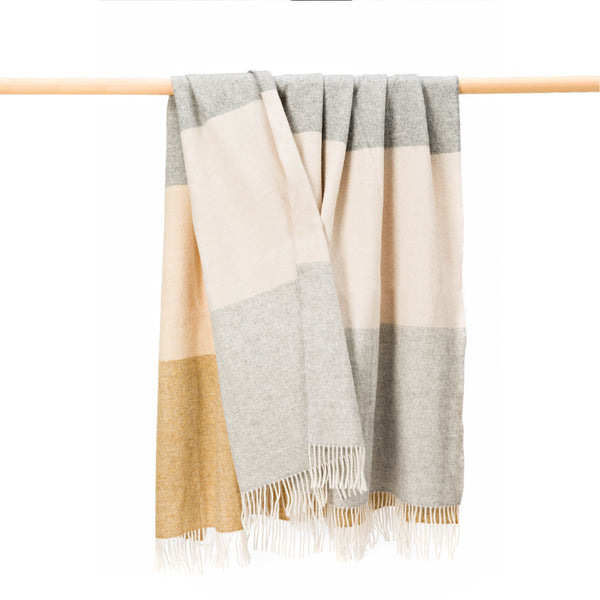 John Hanly Large Lambswool Blanket | Camel Beige Stripe