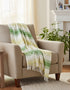 John Hanly Large Lambswool Blanket | Lime Green White Stripe