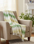 John Hanly Large Lambswool Blanket | Lime Green White Stripe