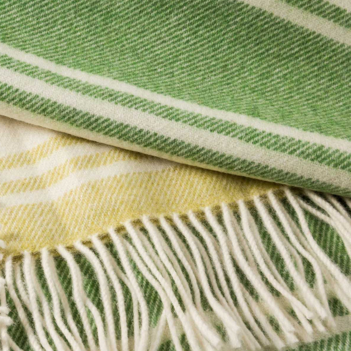 John Hanly Large Lambswool Blanket | Lime Green White Stripe