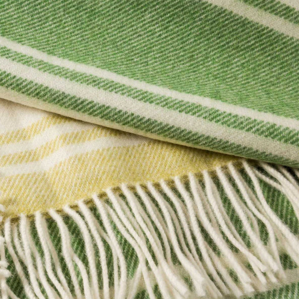 John Hanly Large Lambswool Blanket | Lime Green White Stripe