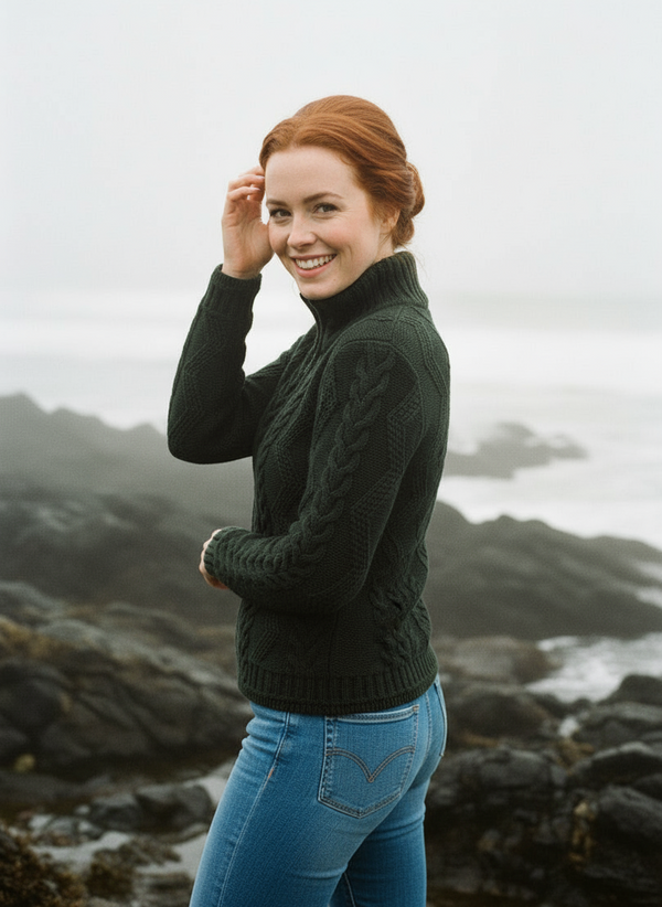 Cable Knit Aran Cardigan | Army Green