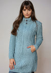 Aran Long Fitted Coat | Aqua