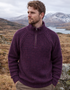 Herren-Pullover aus Merinowolle mit Fischerrippenmuster und halbem Reißverschluss | Dunkelbeere