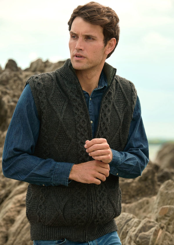 Men's Aran Zip Gilet