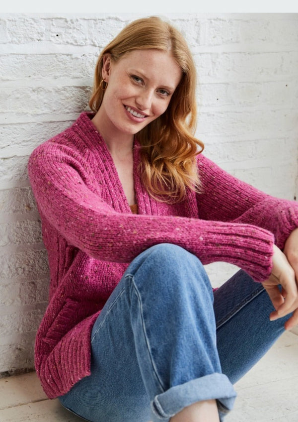Ladies' Donegal Cardigan with Side Pockets - Pink Heather