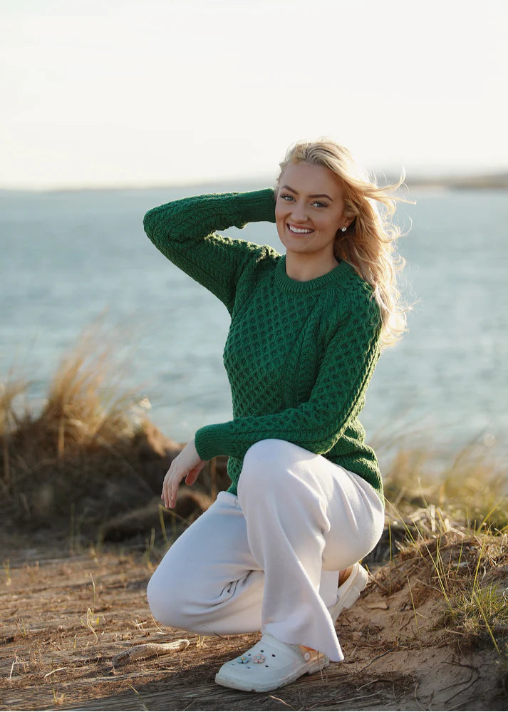 Ladies Slim-Fit Aran Sweater | Green