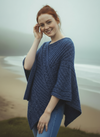 Aran Merino Wool V Poncho | Denim Marl