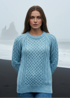 Ladies Slim-Fit Aran Sweater | Aqua