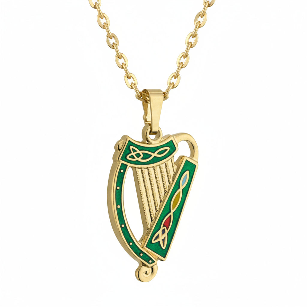 Gold Plated Green Harp Pendant