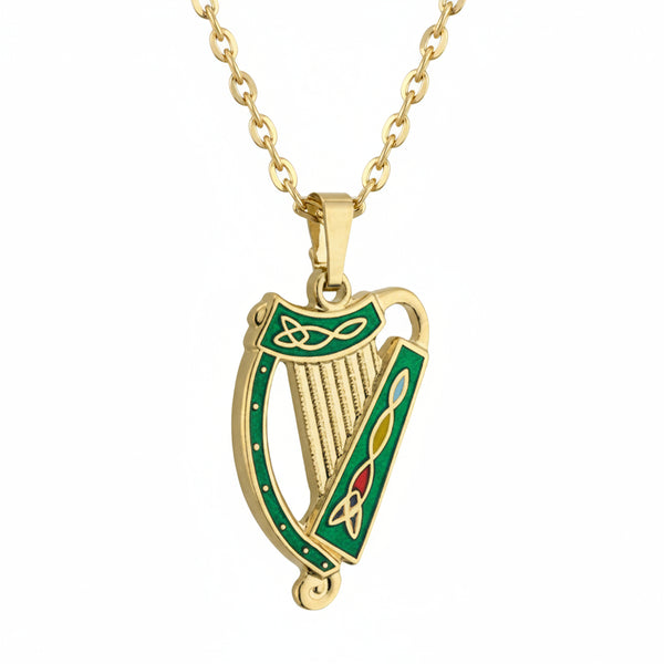 Gold Plated Green Harp Pendant