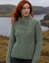 Aran Crafts Damen-Strickjacke mit seitlichem Reißverschluss | Grün
