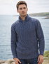 Aran Merino Wool Half Zip Sweater | Denim