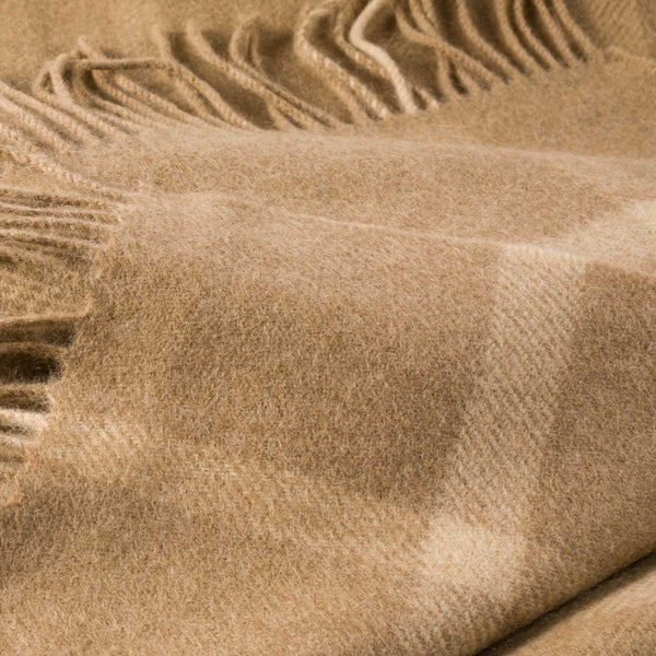 John Hanly Wool Angora Throw | Camel Cream Windowpane Check