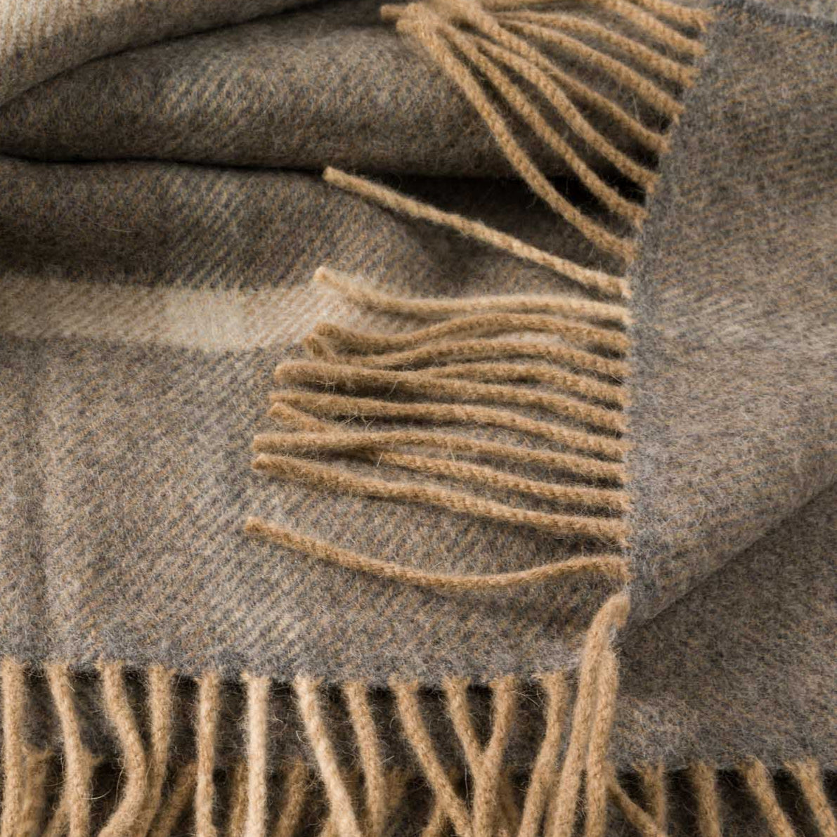 John Hanly Wool Angora Throw | Grey Silver Windowpane