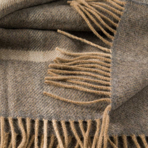 John Hanly Wool Angora Throw | Grey Silver Windowpane