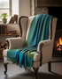Foxford Cashmere Wool Throw | Green Blue
