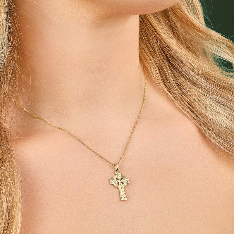 Gold Double Sided Celtic Irish Cross Pendant